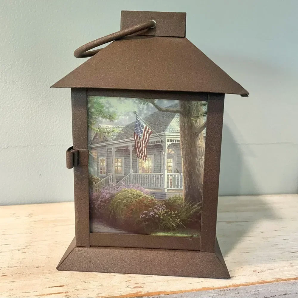 Thomas Kinkade Hometown Pride Lantern | Patriotic Americana Home Decor